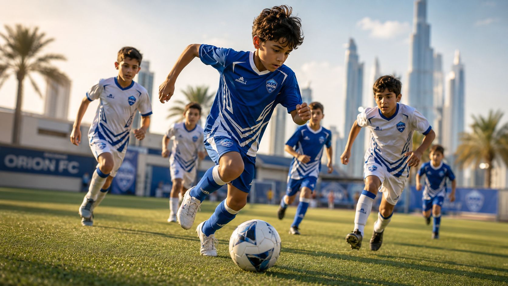 Young Orion FC players training with the ball