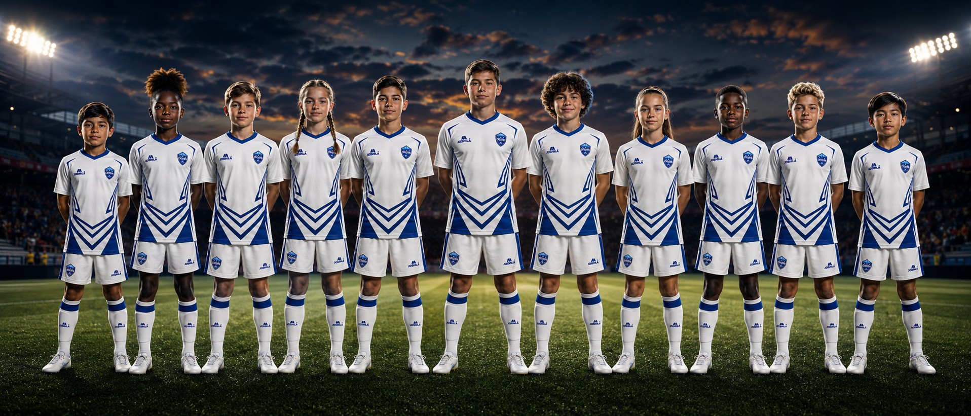 Orion FC youth football players standing together in team kits